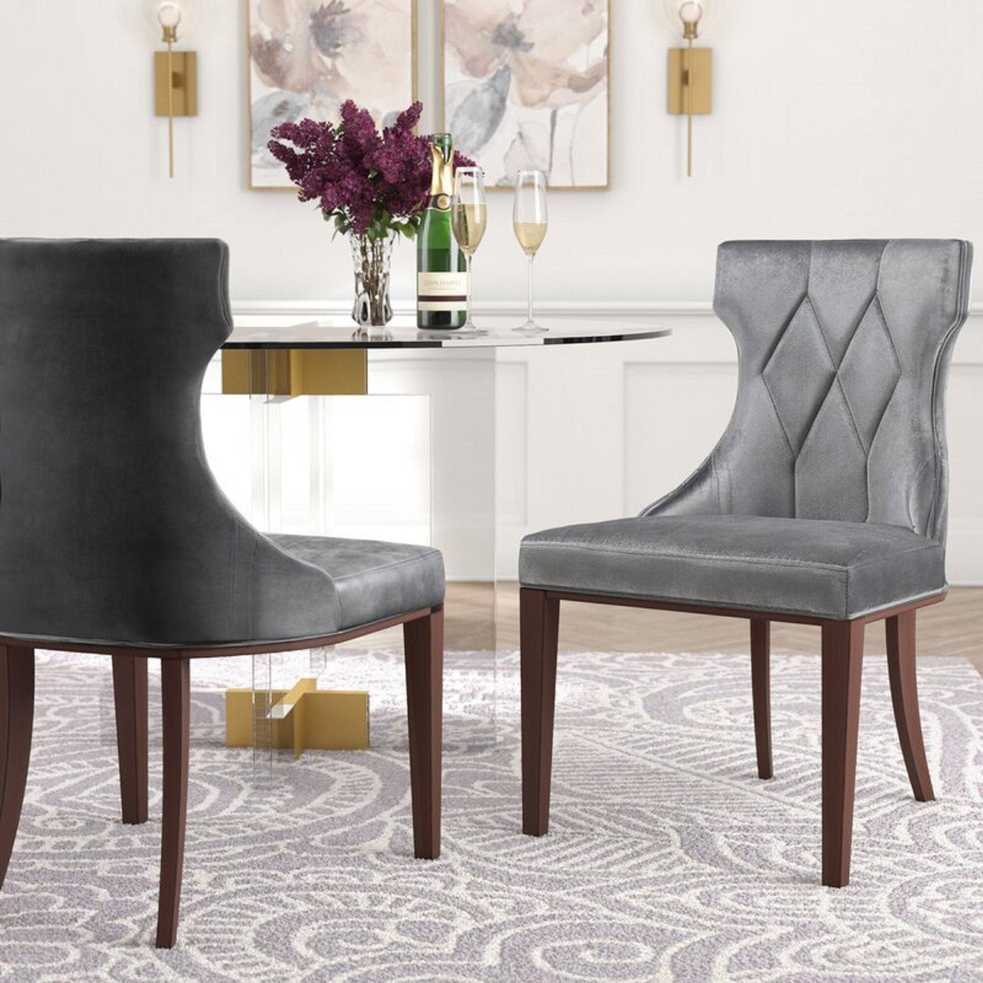 Angle. Manhattan Comfort - Reine Traditional Wood Upholstered Dining Chair - Set of 2 - Gray.