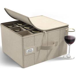 Sorbus - Stemware Storage Case - with Hard Shell, Dividers and Handle - Stemware Storage Containers Holds 12 - Beige