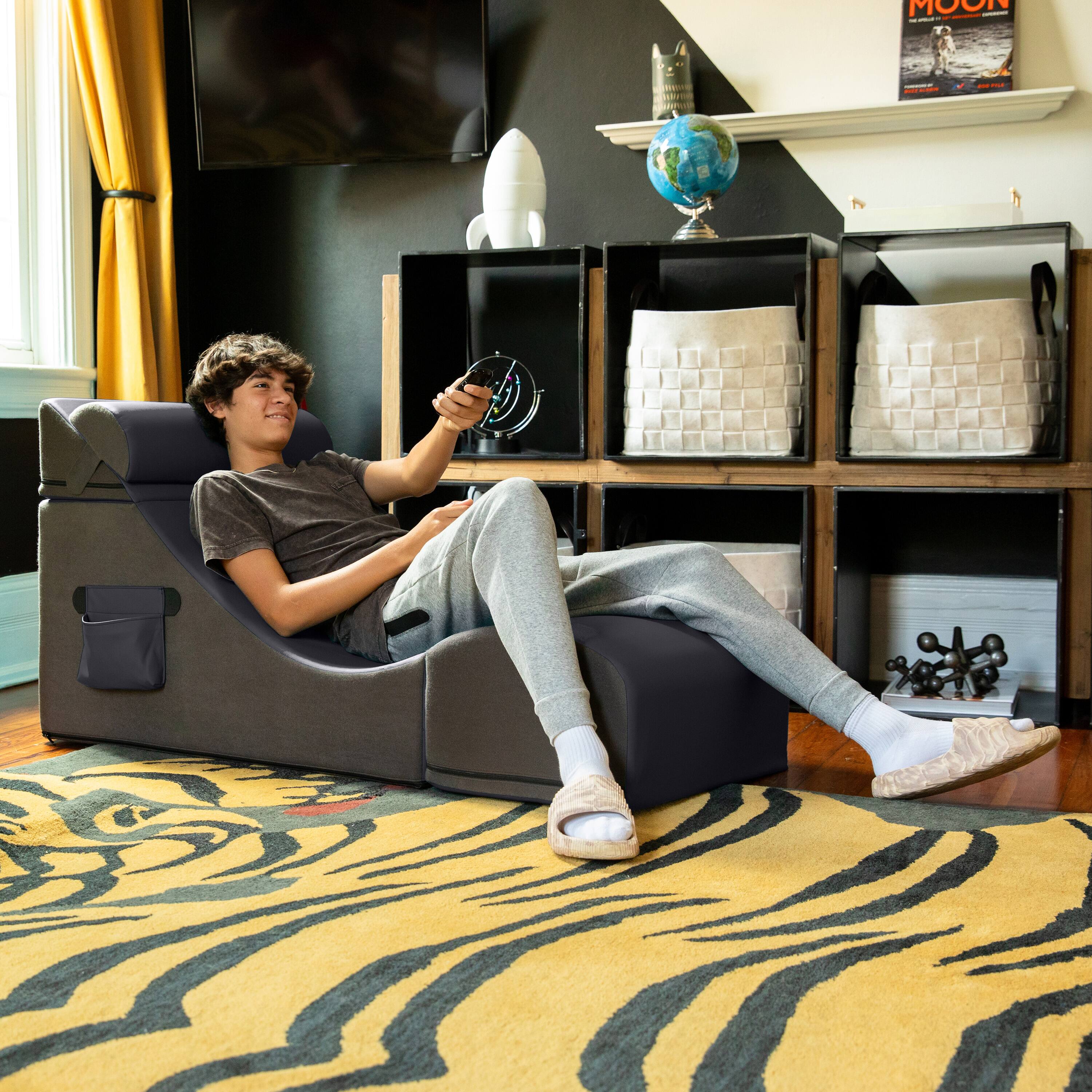 Angle. Jaxx - Jaxx Flexx V-Tex Convertible 3 in 1 Gamer Chair, Table, & Ottoman w/ Adjustable Headrest & Pocket - Vinyl Black - Black.