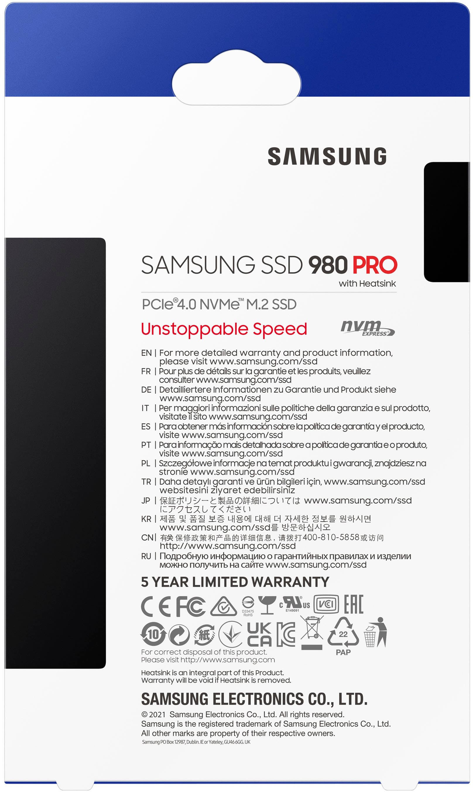 SSD SAMSUNG SERIE 980 PRO avec dissipateur M.2 2To 2280 PCIe 4.0 x4 NVMe MZ