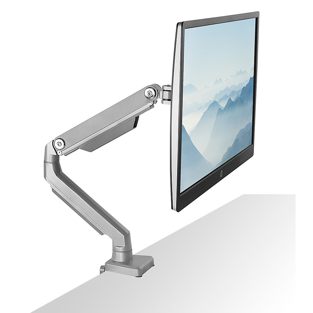 Left View: Mount-It! - Single Monitor Desk Mount - Silver