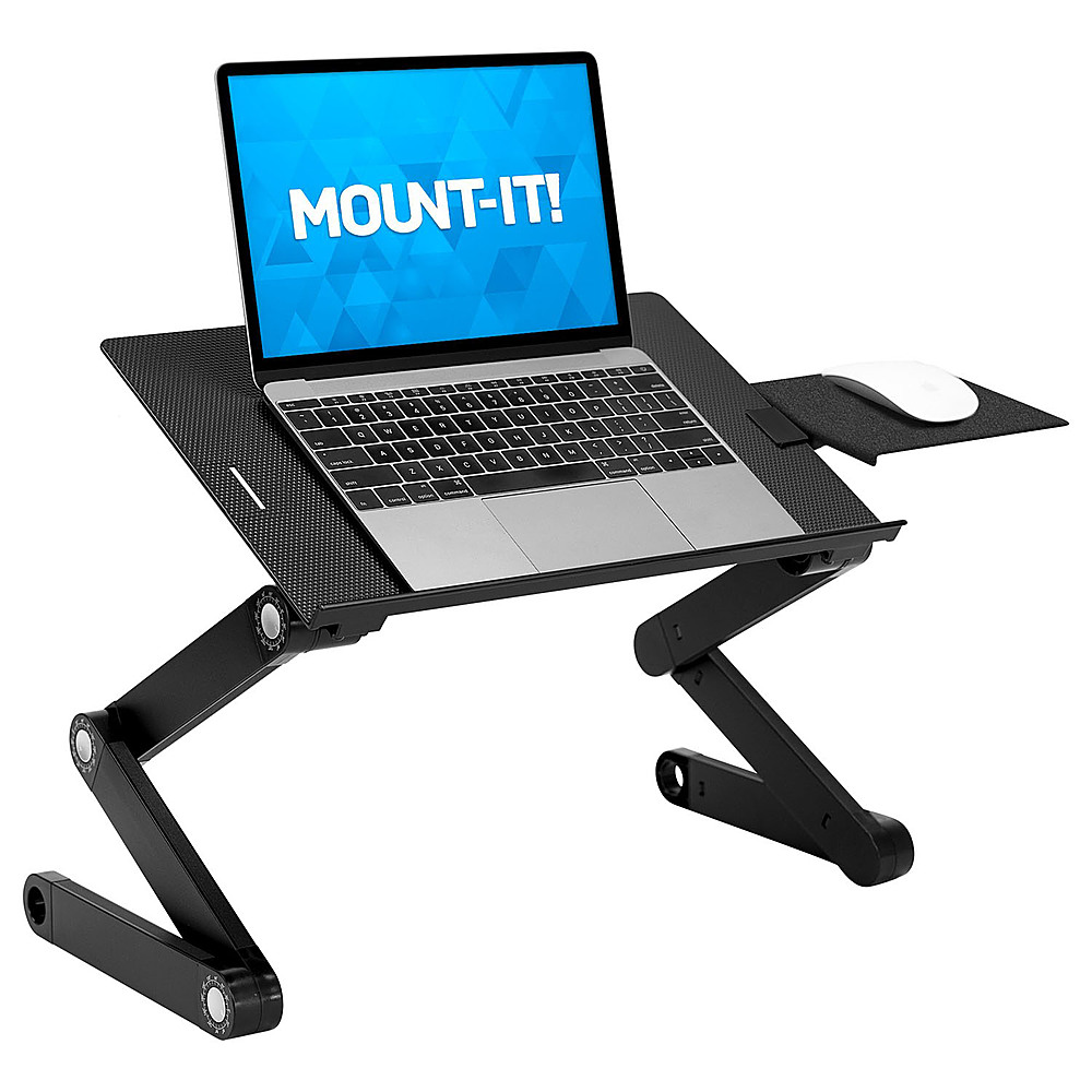 Left View: Mount-It! - Adjustable Tray for  Laptop with Cooling Fan and Mouse Pad - Black