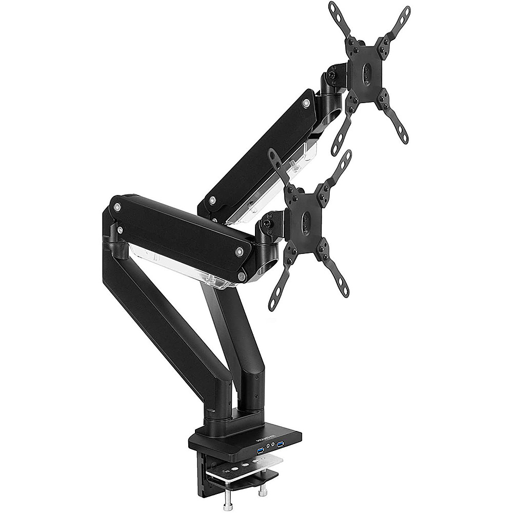 Left View: Mount-It! - Dual Monitor Desk Mount with USB and Multimedia Ports - Black