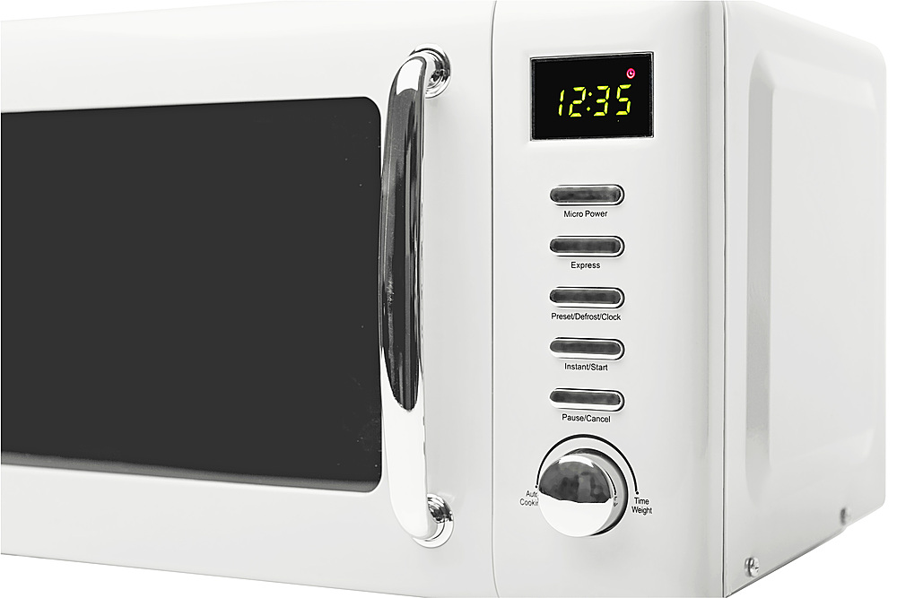 Left View: Haden - Heritage 700-Watt .7 cubic. foot Microwave with Settings and Timer - Ivory