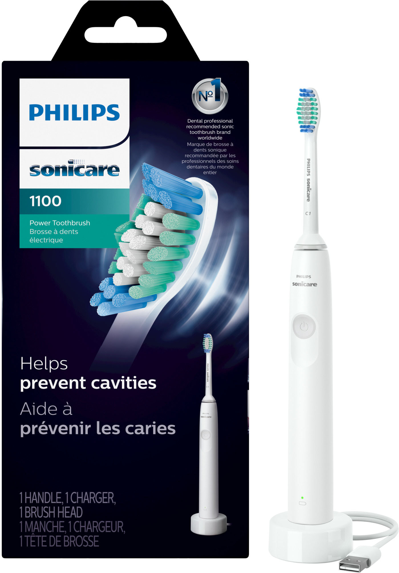 Angle View: Philips Sonicare - 1100 Power Toothbrush, Rechargeable Electric Toothbrush - White Grey