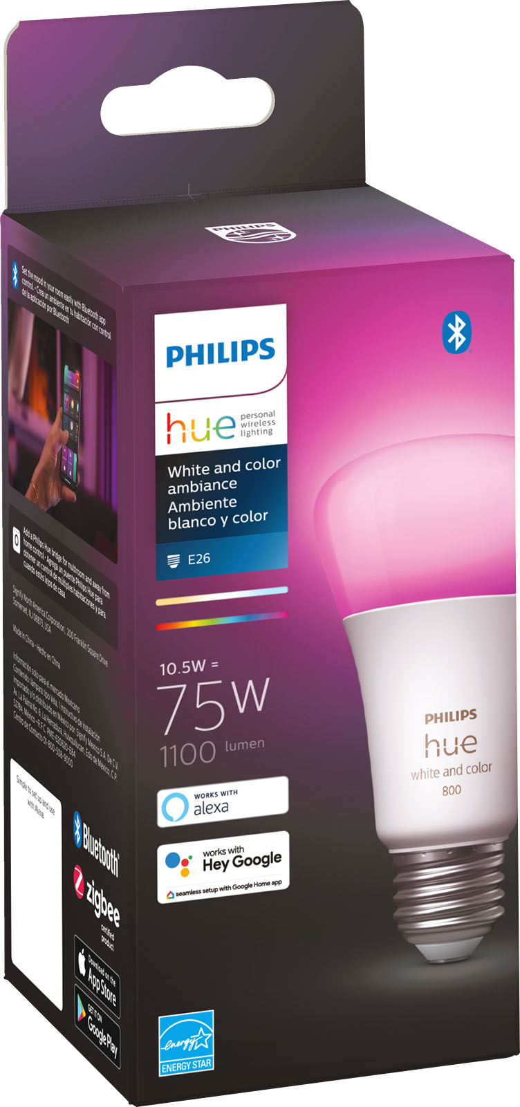Philips Hue A19 Bluetooth 75W Smart LED Bulb White and Color Ambiance  563254 - Best Buy