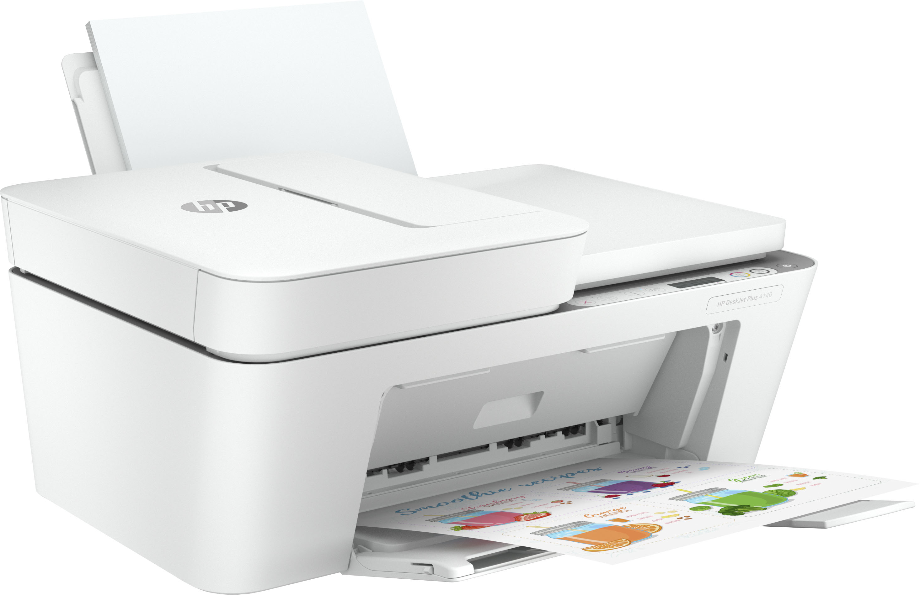 Angle View: HP - DeskJet Plus 4140 Wireless All-In-One Inkjet Printer - White