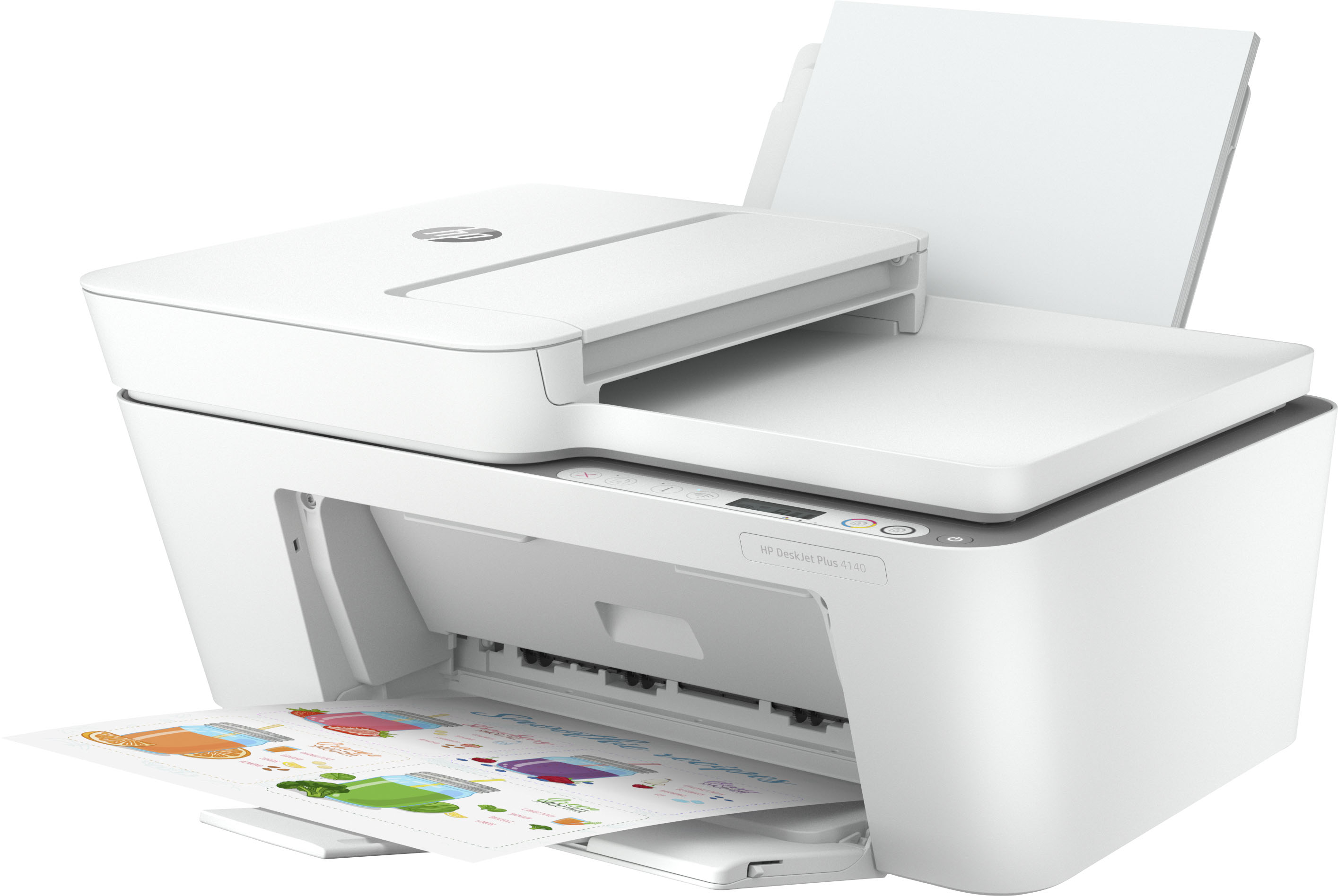 Left View: HP - DeskJet Plus 4140 Wireless All-In-One Inkjet Printer - White