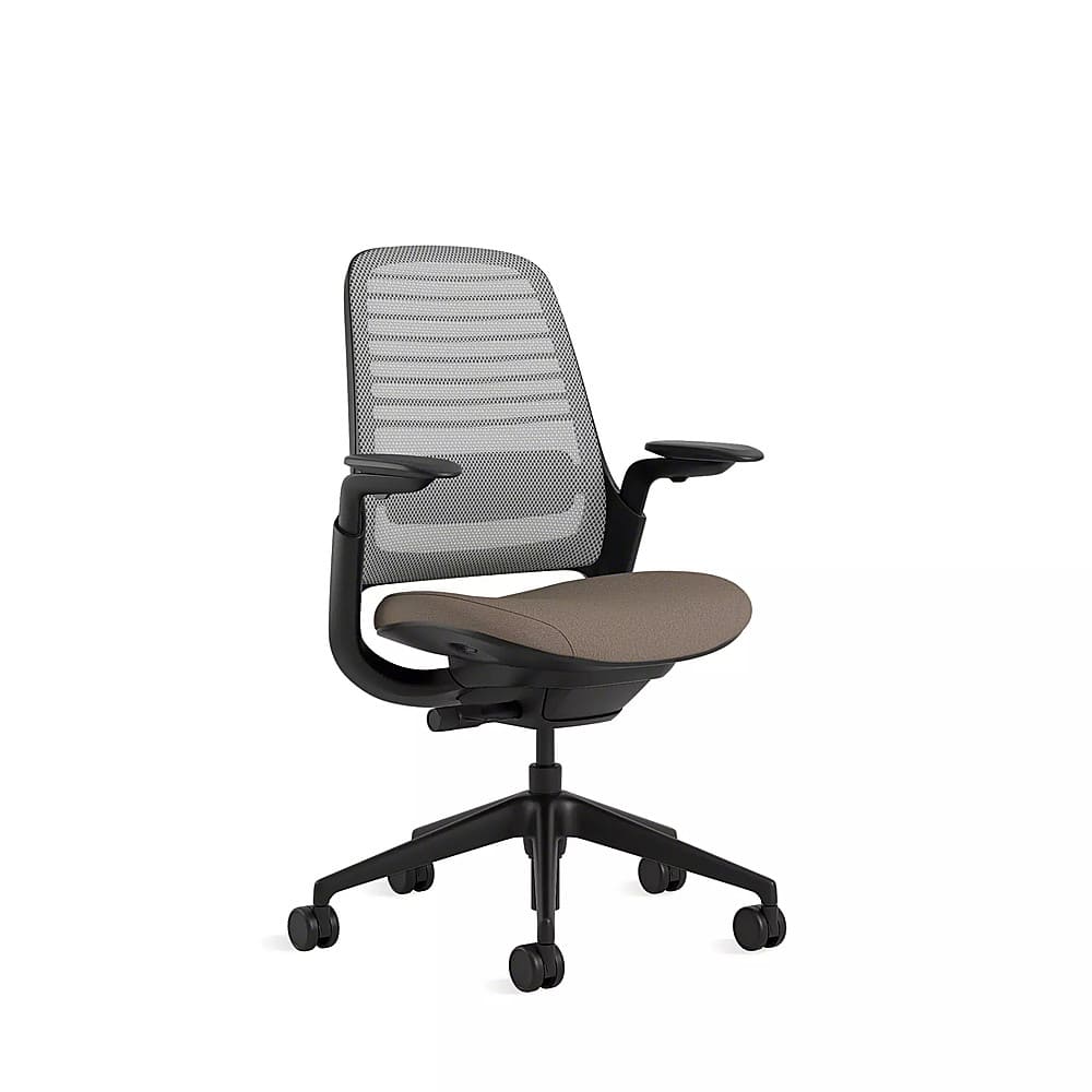 Angle. Steelcase - Series 1 Chair with Black Frame - Truffle.