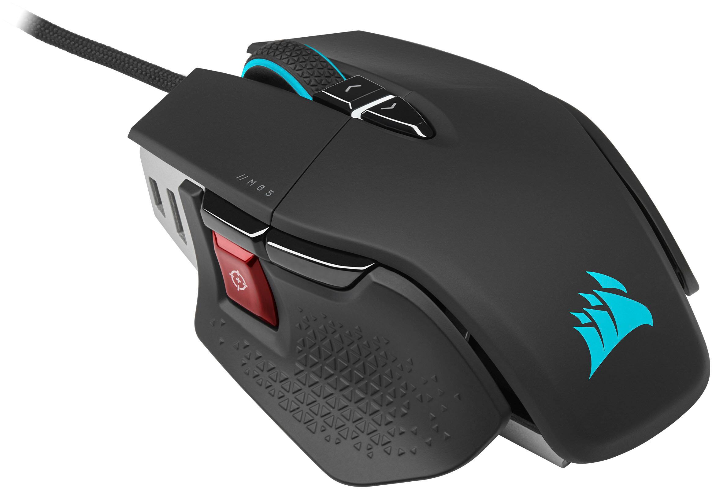 Left. CORSAIR - M65 RGB Ultra Wired Optical Gaming Mouse with Adjustable Weights - Black.