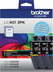 Front. Brother - LC401 3PK Standard Yield 3-Pack Color Ink Cartridges - Cyan/Magenta/Yellow.