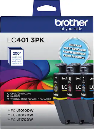 Front. Brother - LC401 3PK Standard Yield 3-Pack Color Ink Cartridges - Cyan/Magenta/Yellow.