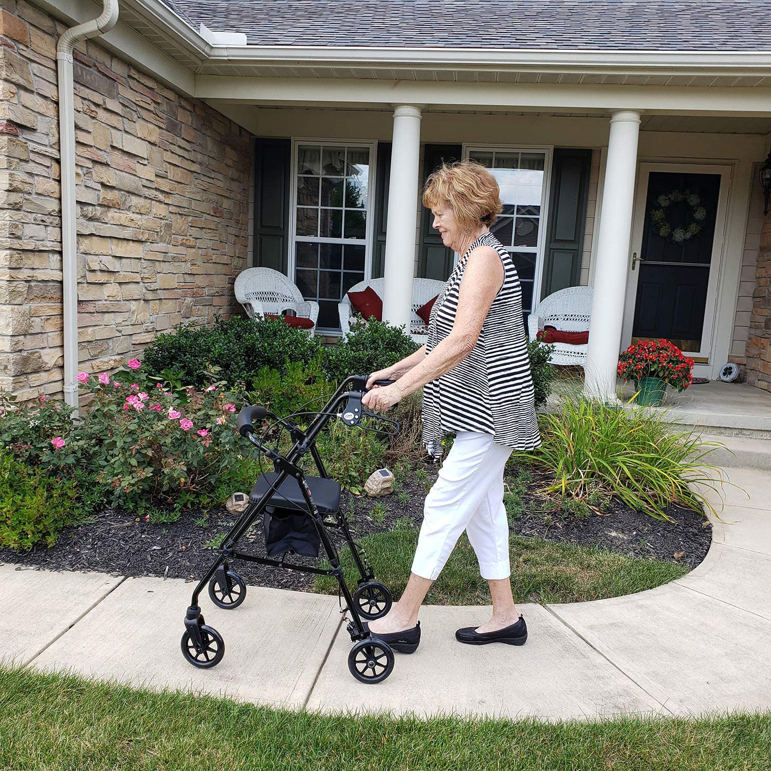 Carex Step 'N Rest Aluminum Rolling Walker For Seniors, Pink, Rollator  Walker With Seat, Back Support, 6 Inch Wheels, 250lbs Support, Lightweight  