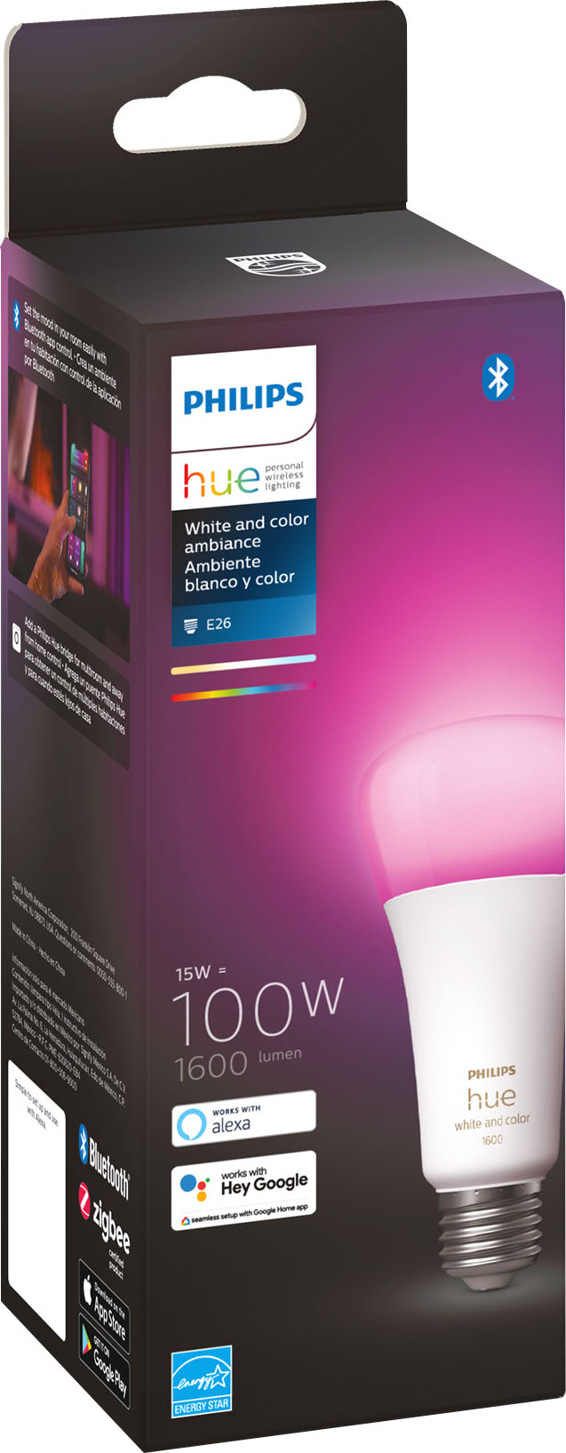 Philips Geek Squad Certified Refurbished Hue 100W A21 LED Smart Bulb White  and Color Ambiance GSRF 562982 - Best Buy