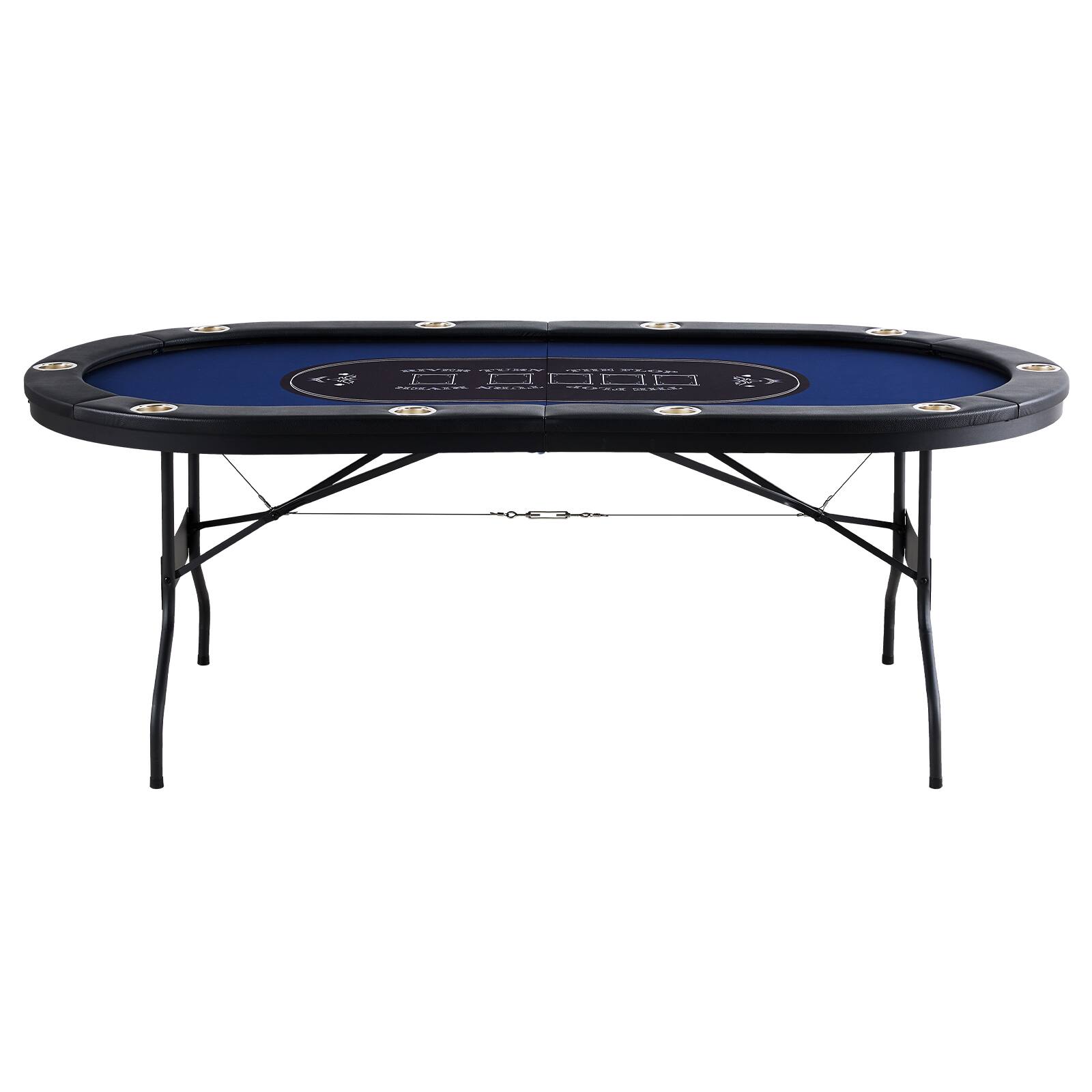 Alt View 5. VEVOR - 10 Player Foldable Poker Table, Blackjack Texas Holdem Poker Table with Padded Rails and Cup Holders, 84" Oval Table - Blue.