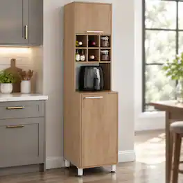 RYHNUYNE - Freestanding 80 Inch Double Door Kitchen Pantry Cabinet with 6 Cubbies and 4 Interior Shelves, Tall Storage - Light Oak