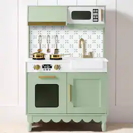 Best Choice Products - Toddler Kitchen Playset, Wooden Kids Toy Kitchen w/ Microwave, Oven, 5pcs & Storage - Soft Green