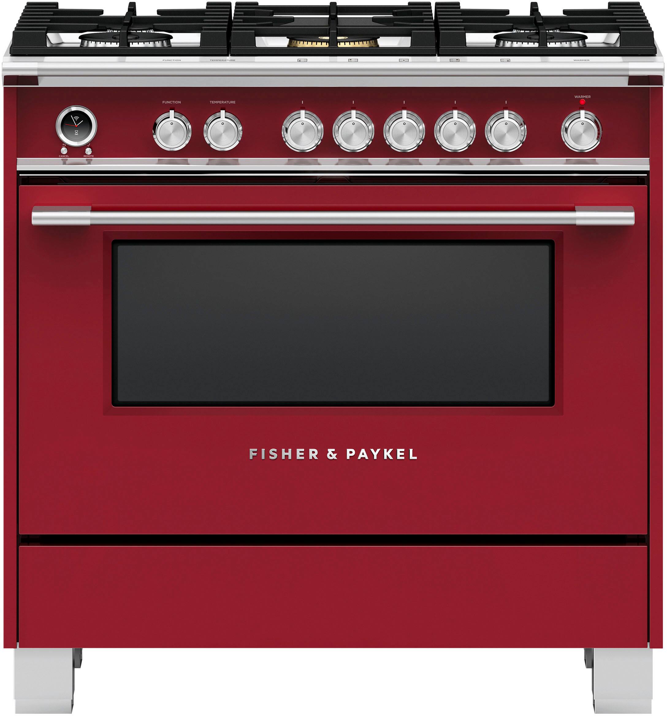 Front. Fisher & Paykel - 4.9 Cu. Ft. Self-Cleaning 5 Burner Dual Fuel Range - Red.