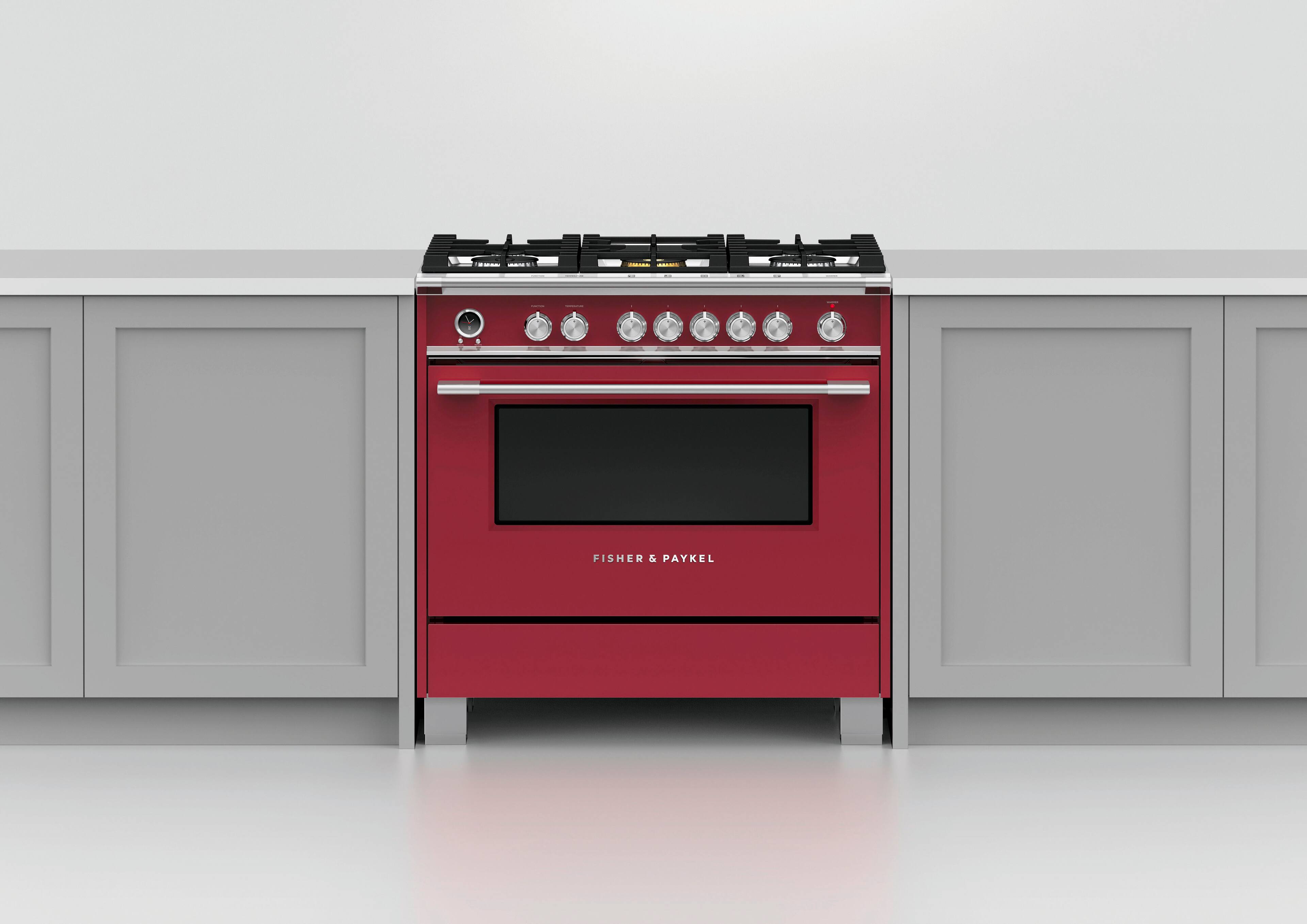 Alt View 13. Fisher & Paykel - 4.9 Cu. Ft. Self-Cleaning 5 Burner Dual Fuel Range - Red.
