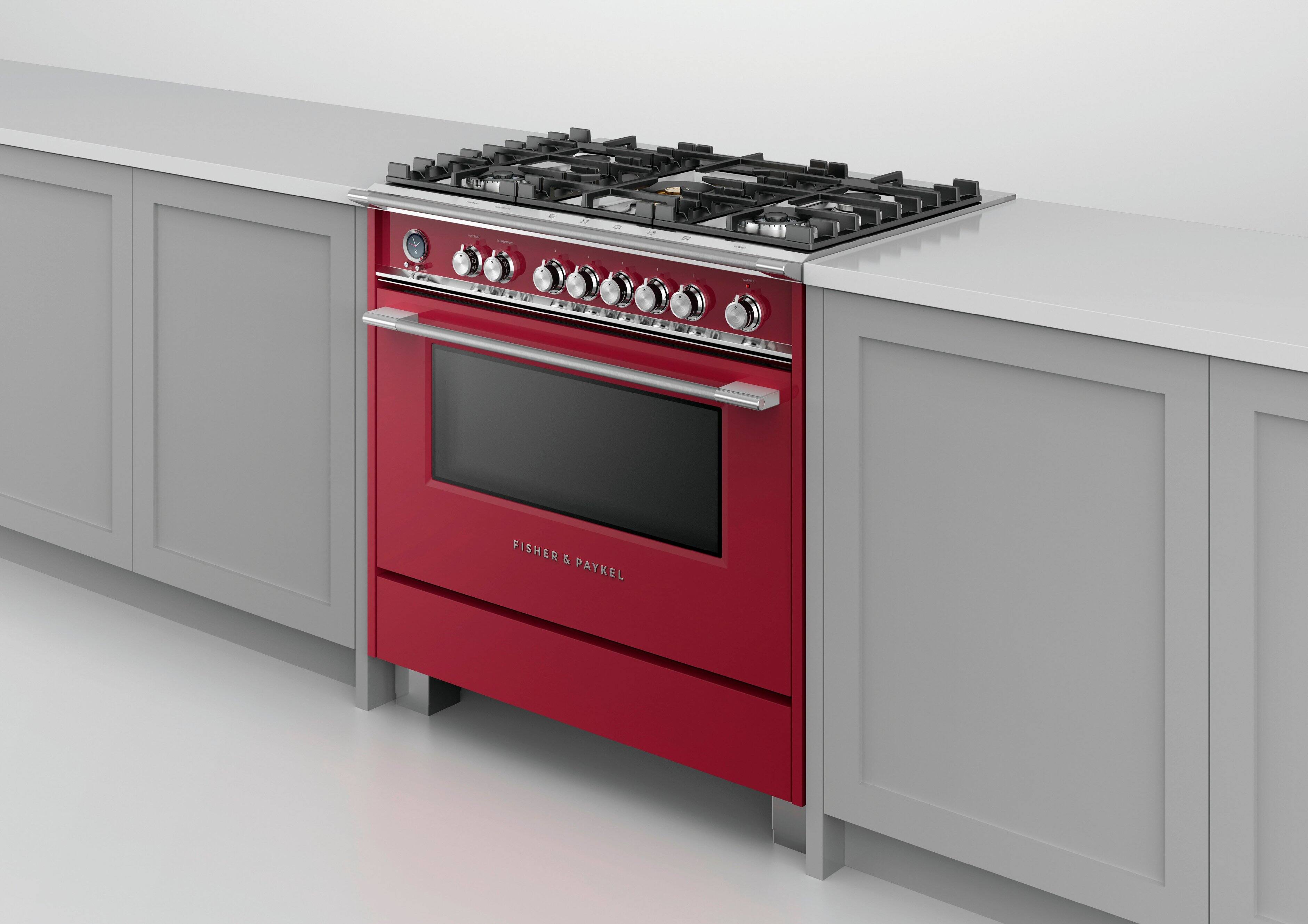 Alt View 15. Fisher & Paykel - 4.9 Cu. Ft. Self-Cleaning 5 Burner Dual Fuel Range - Red.