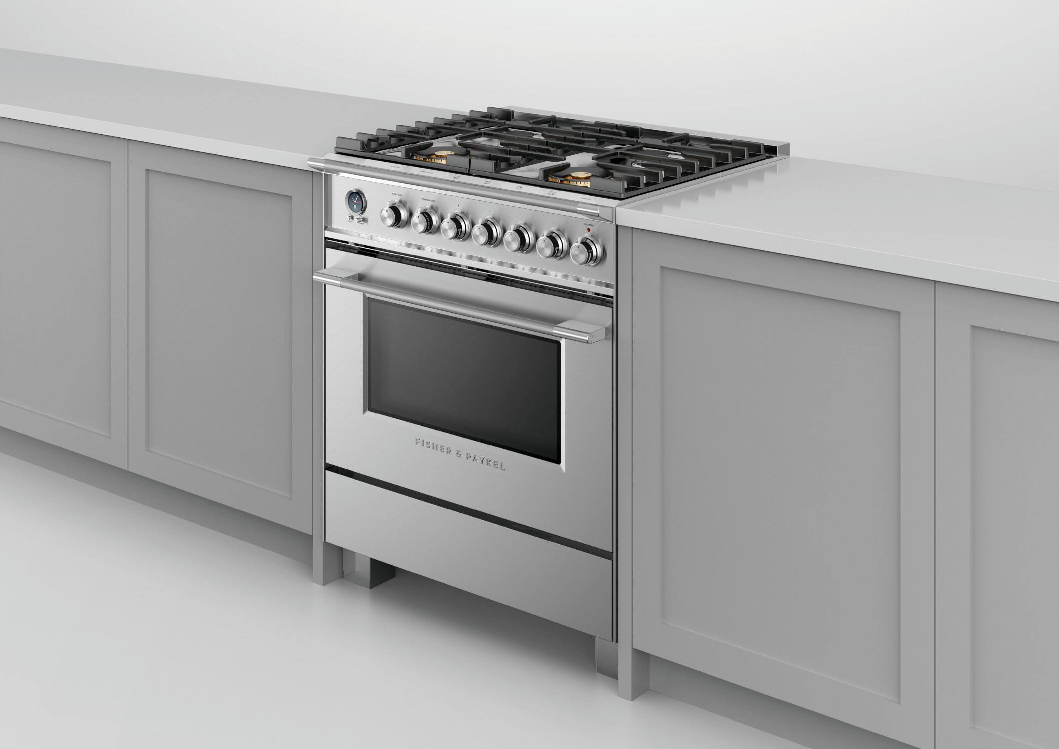 Angle. Fisher & Paykel - 3.5 Cu. Ft. Self-Cleaning 4 Burner Range Dual Fuel Range - Stainless Steel.