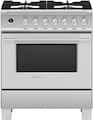 Fisher & Paykel - 30 in. Wide 4 Burner 3.5 Cu. Ft. Self-Cleaning Range Dual Fuel Freestanding Range - Stainless Steel