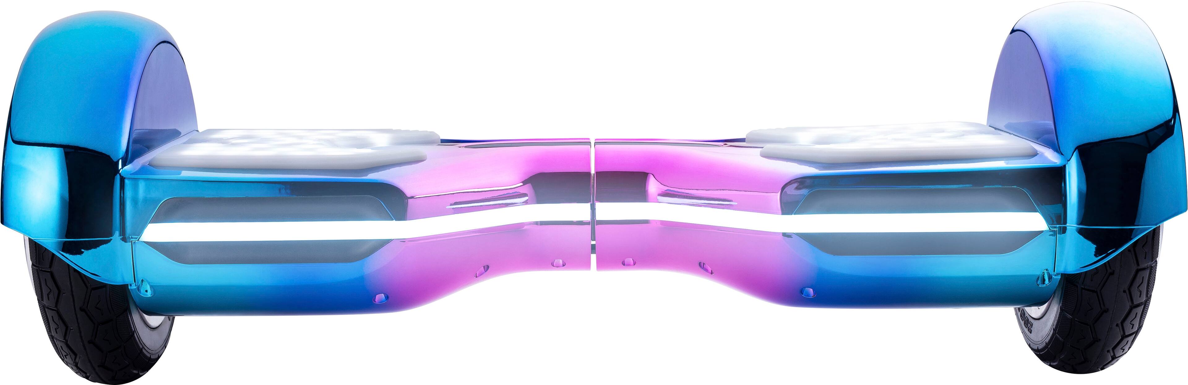 Left View: SWFT - Glow Hoverboard w/ 7mi Max Operating Range & 7 mph Max Speed - Night Club (Blue, Pink)