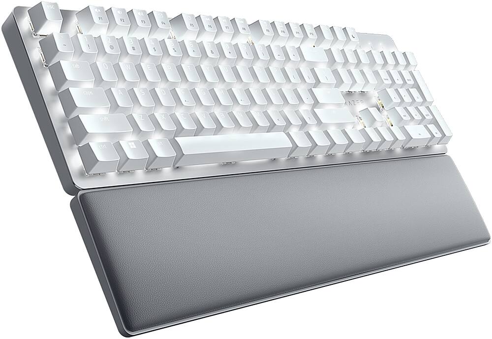 Angle. Razer - Pro Type Ultra Full Sized Wireless Mechanical Silent Linear Switch Keyboard with Plush Wrist Rest - Mercury.