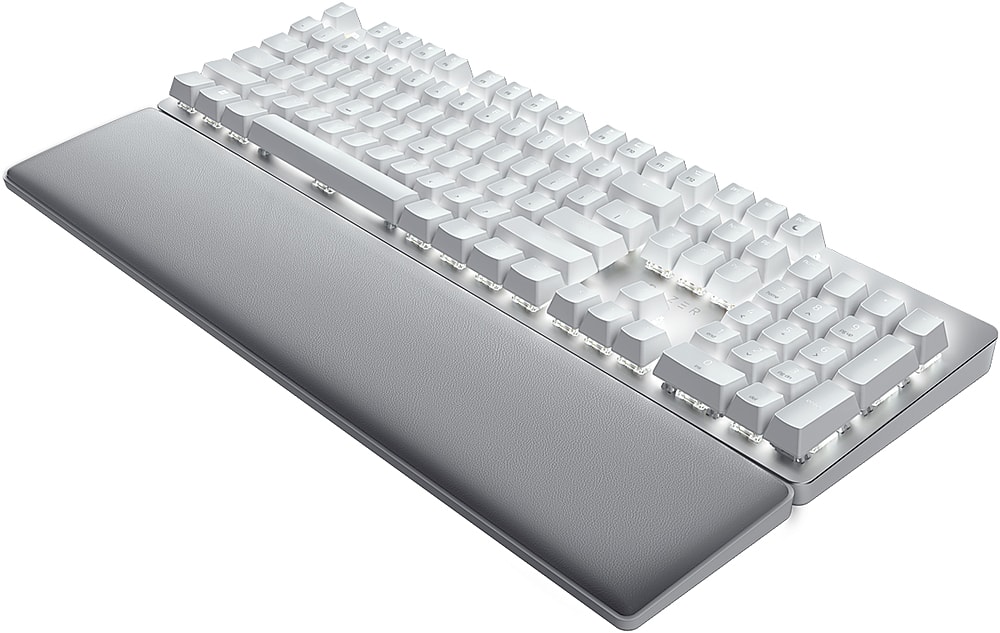 Left. Razer - Pro Type Ultra Full Sized Wireless Mechanical Silent Linear Switch Keyboard with Plush Wrist Rest - Mercury.
