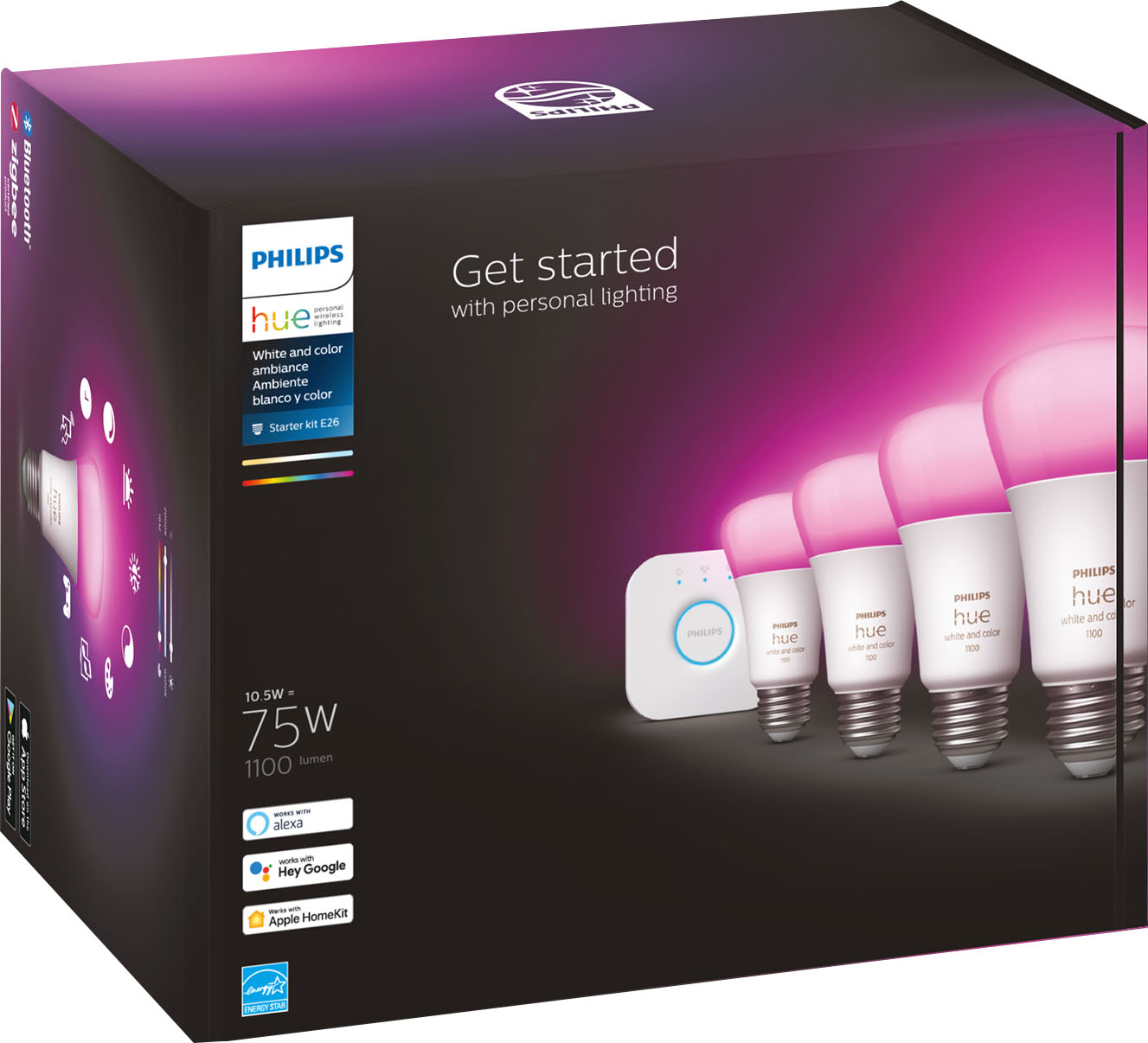 Philips Hue A19 Bluetooth 60W Smart LED Starter Kit White and