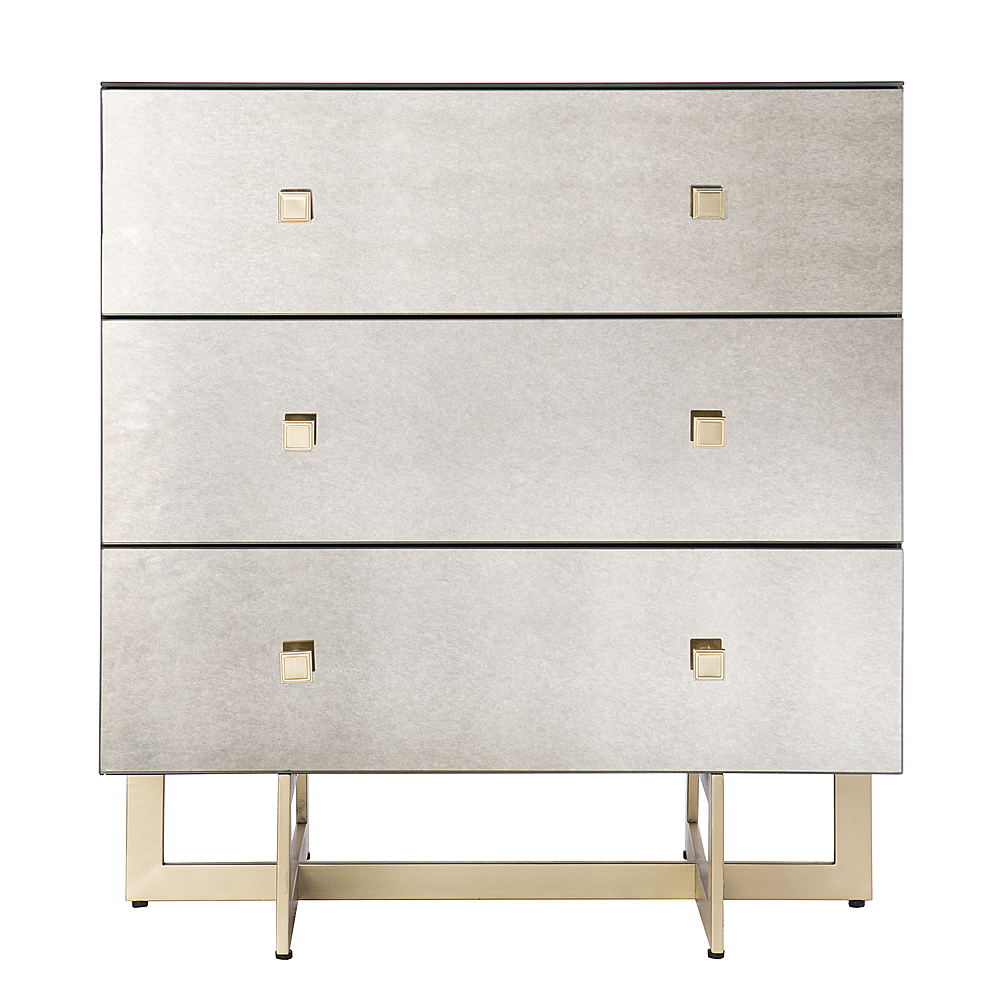 Left View: SEI Furniture - Castlelaire Mirrored 3-Drawer Chest