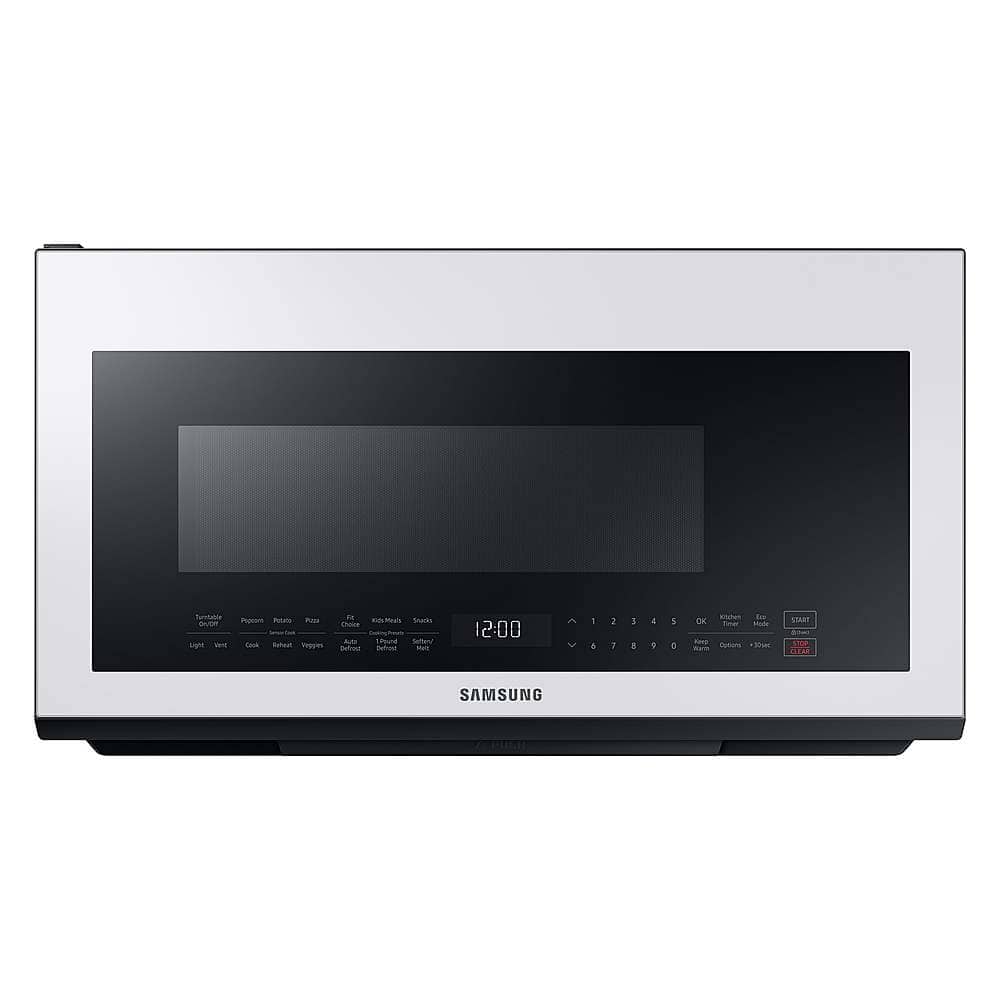 Front. Samsung - BESPOKE 2.1 cu. ft. Over-the-Range Microwave with Sensor Cooking - White Glass.