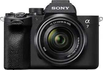 Front. Sony - Alpha 7 IV Full-frame Mirrorless Interchangeable Lens Camera with SEL2870 Lens - Black.