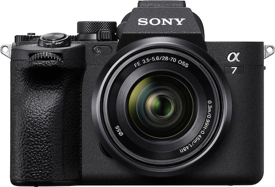 Front. Sony - Alpha 7 IV Full-frame Mirrorless Interchangeable Lens Camera with SEL2870 Lens - Black.