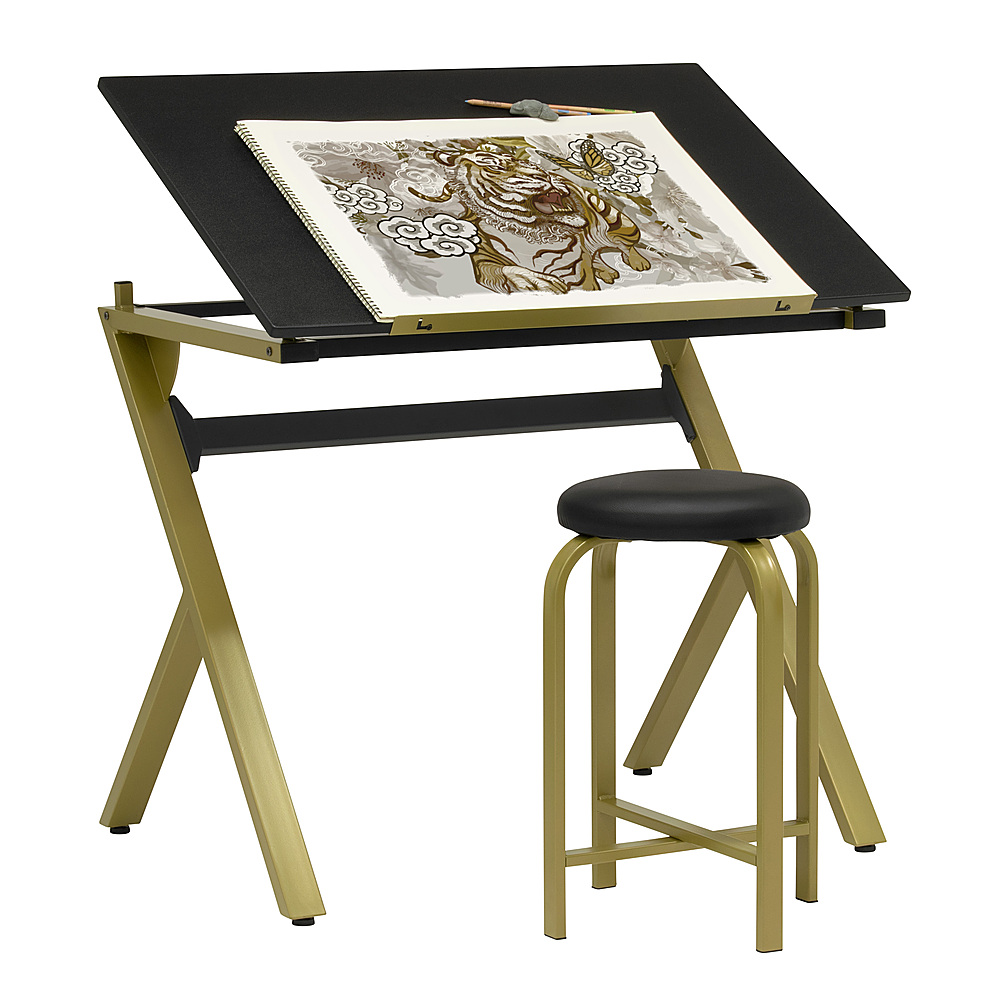 Angle View: Studio Designs - Stellar Drawing Table and Padded Stool - Gold