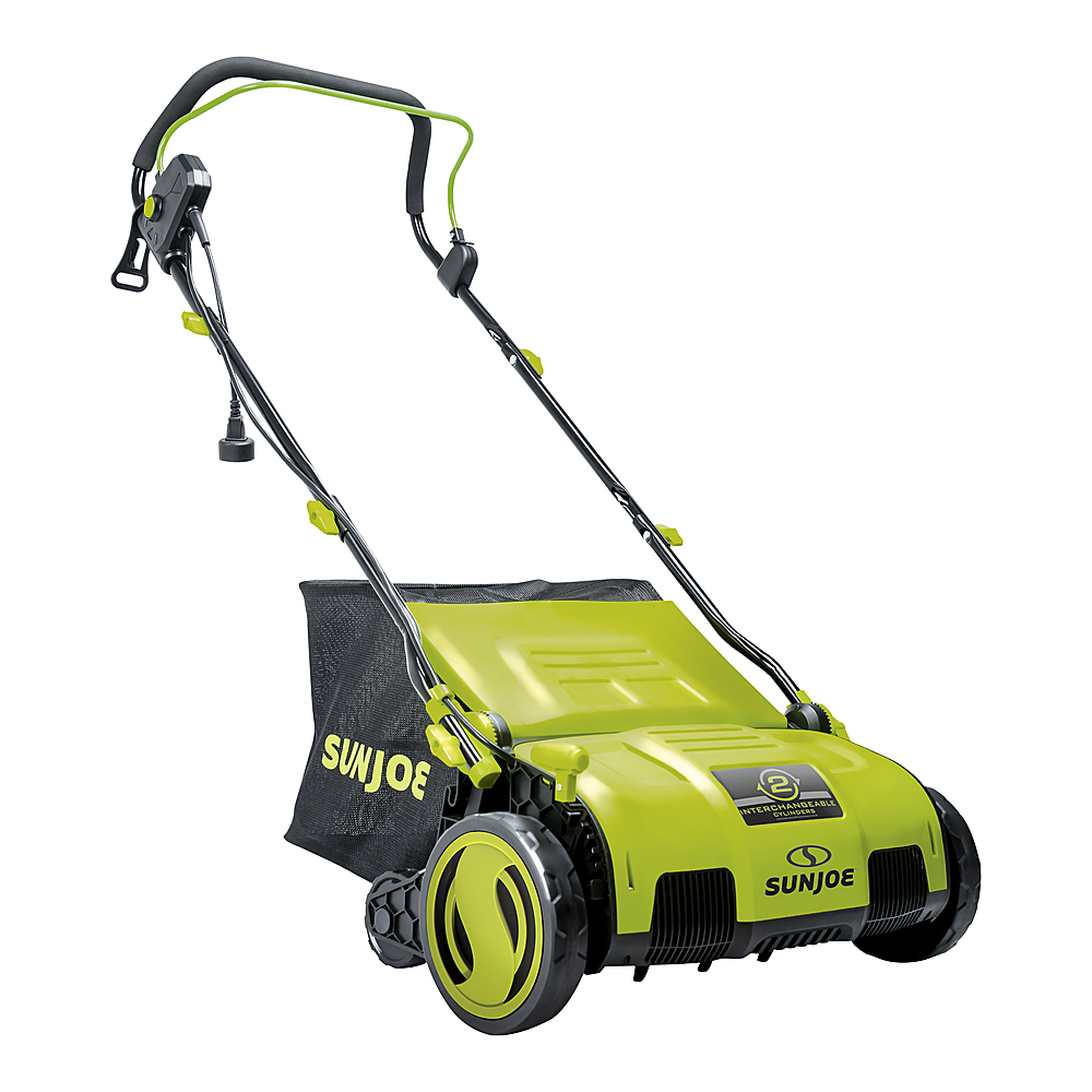 Angle View: Sun Joe Electric 15" Walk-Behind Push Lawn Dethatcher - Scarifier with Collection Bag, 13-Amp