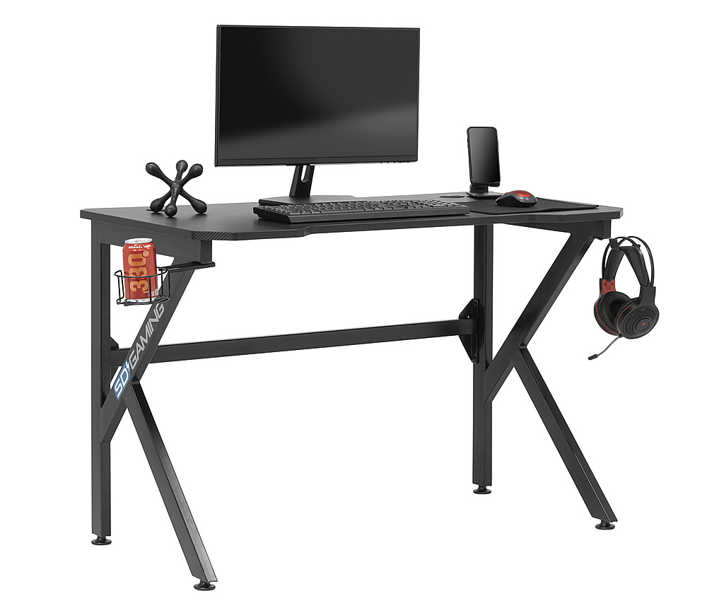Angle View: SD Gaming - Saga PC Gaming Desk with Headphone Hook and Cup Holder - Black
