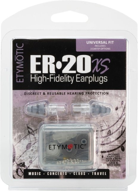 Lucid Audio – ER•20®XS Universal Fit Clear Stem Earplugs with 3 Eartip Sets in Clamshell Pack – GRAY