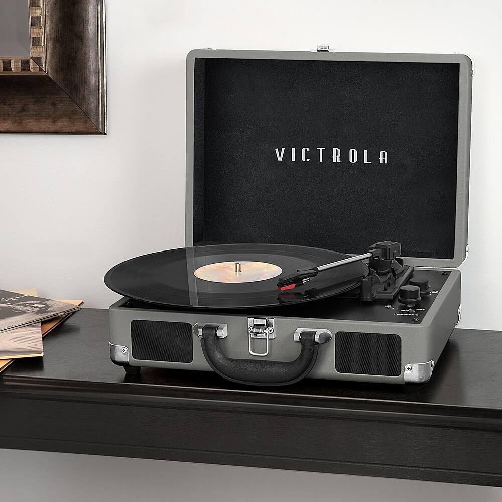 Alt View 11. Victrola - Journey Bluetooth Suitcase Record Player with 3-speed Turntable - New Grey.