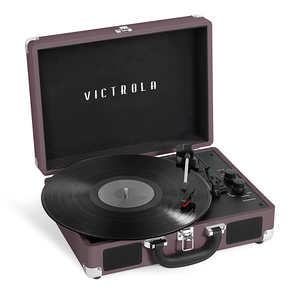 Angle View: Victrola Journey Bluetooth Suitcase Record Player with 3-speed Turntable - Magenta