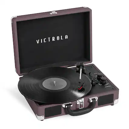 Angle. Victrola - Journey Bluetooth Suitcase Record Player with 3-speed Turntable - Magenta.