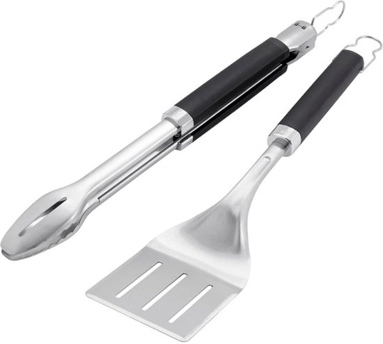 Weber Precision Grill Tongs and Spatula Set in Black and Stainless Steel
