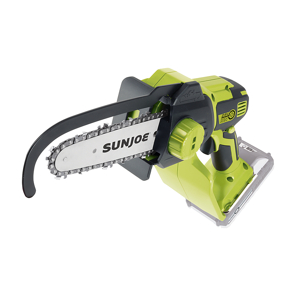 Angle View: Sun Joe 24V-HCS-LTE 24-Volt iON+ Cordless Mini Chainsaw, Handled Pruning Saw Kit - Green