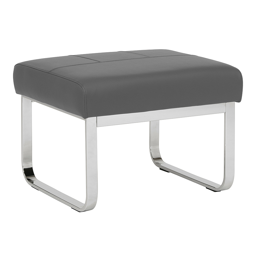 Angle View: Studio Designs - Allure Modern Rectangular Ottoman in Blended Leather Chrome Grey-70218 - Smoke
