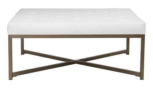 Studio Designs - Camber Modern Large Cocktail Tufted Square Ottoman with Metal Frame and Blended Leather Bronze/-70213 - White