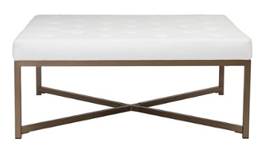 Studio Designs - Camber Indoor Square Modern Leather and LeatherTufted Cocktail Ottoman - White - Front_Zoom