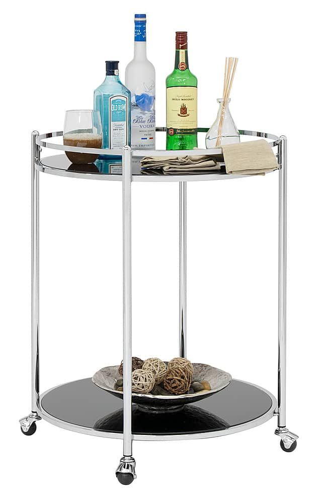 Angle View: Studio Designs - Veranda Round 2-Tier Metal and Glass Bar Cart - Chrome/Black