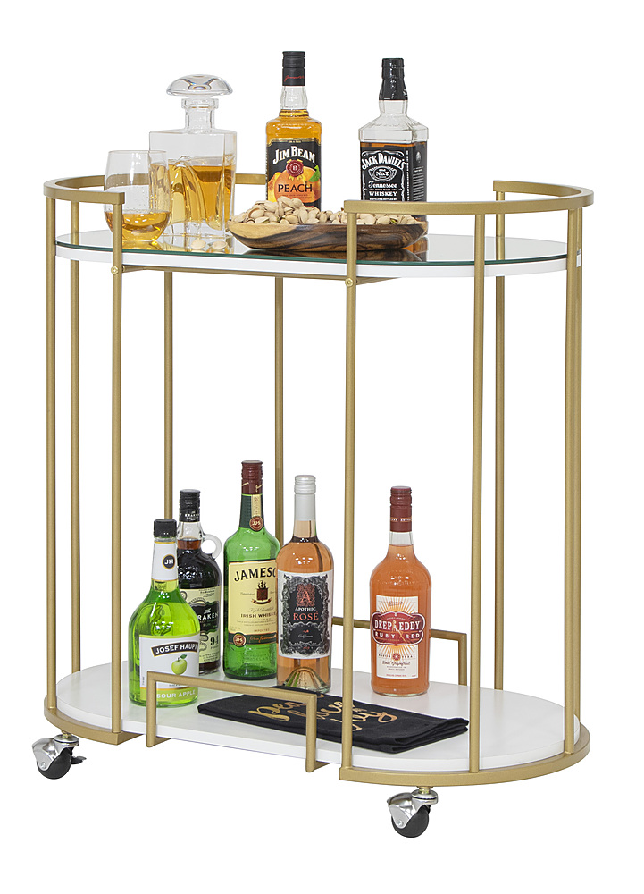 Angle View: Studio Designs - Pavillion Oval 2-Tier Metal and Glass Bar Cart - Gold