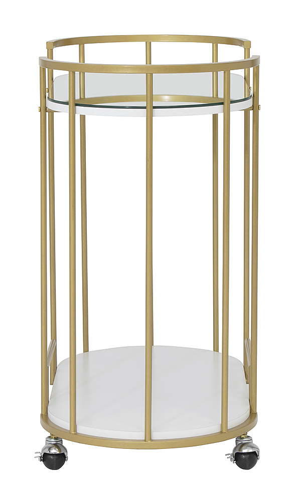 Left View: Studio Designs - Pavillion Oval 2-Tier Metal and Glass Bar Cart - Gold