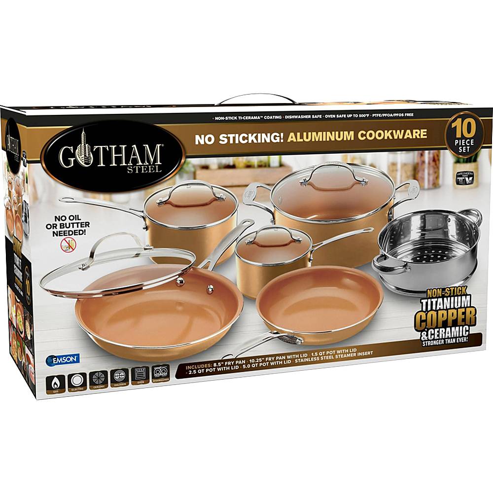 Gotham Steel Ceramic and Titanium Nonstick 5-Quart Pot with Lid, Brown